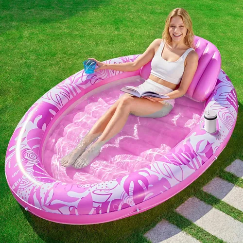 Vista 11 de Sloosh Flotador inflable para piscina, flotador ovalado de 70 x 50 pulgadas para adultos, flotadores de balsa para piscina, tumbona personal