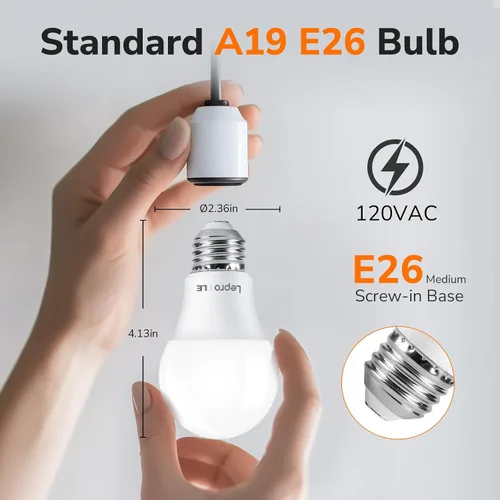Vista 4 de Lepro Bombillas LED equivalentes a 60 vatios, 9 W, 800 lúmenes, no regulables, blanco cálido 2700 K, base media estándar A19 E26, 10000 horas