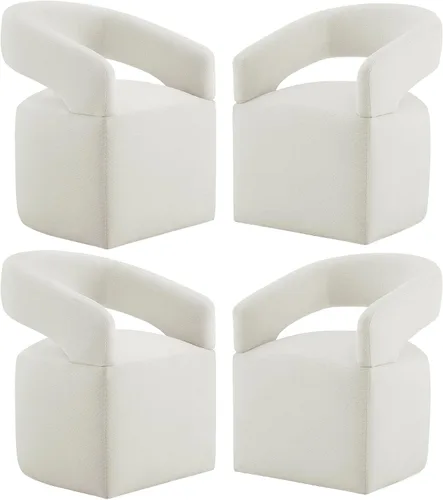 Vista 23 de KISLOT Juego de 1 sillas de comedor tapizadas con ruedas, color beige crema