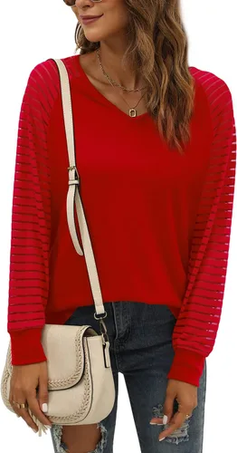 Vista 2 de WEESO Blusa de manga larga para mujer, estilo casual, cuello en V, holgada, a la moda, 2023