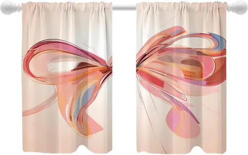 Vista 12 de Shrahala Floral Abstract Design Blackout Curtain Tiers, Minimalist Flower Illustration Kitchen Valance Light Blocking Tier Drapes with Rod Pocket, 2