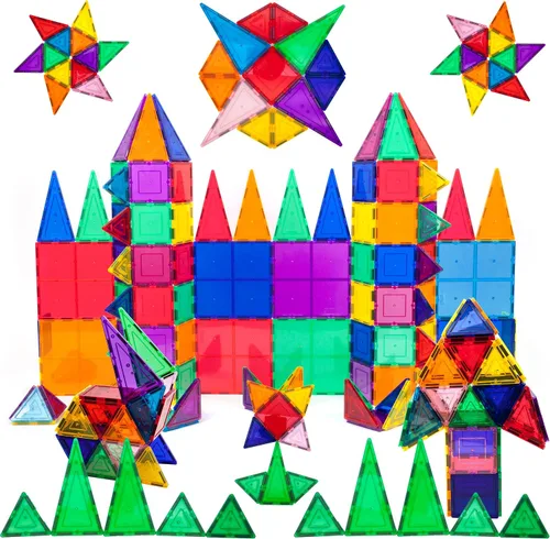 Vista 9 de PicassoTiles Paquete de 100 azulejos magnéticos + 100 piezas de canicas para carreras de carreras divertido y creativo, juguete sensorial educativo