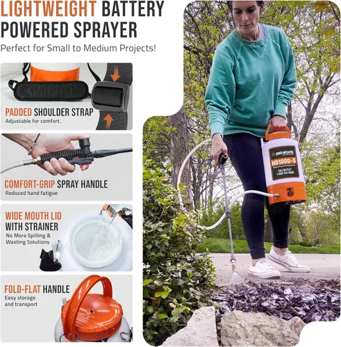 Vista 5 de Pulverizador alimentado por batería PetraTools de 1 galón - HD1000-S - Pulverizadores eléctricos de servicio pesado en césped y jardín para control