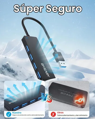 Vista 5 de BYEASY Hub USB, múltiples concentradores USB 3.0, divisor USB para portátil con puerto de alimentación tipo C, extensor para mouse, teclado, unidad