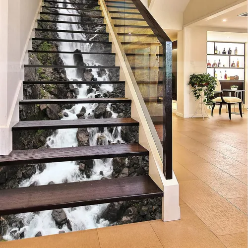 Vista 13 de artfanke 13 piezas de adhesivos 3D de amanecer en la playa - Adhesivos para escalones de pelar y pegar para decoración de hogar y oficina - 39,37" x