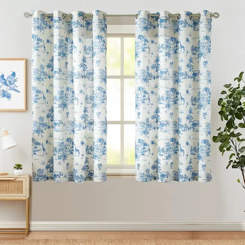 Vista 15 de Jinchan Cortinas de lino para sala de estar de 63 pulgadas de largo, con estampado de hojas tropicales, cortinas botánicas de lino estilo rústico
