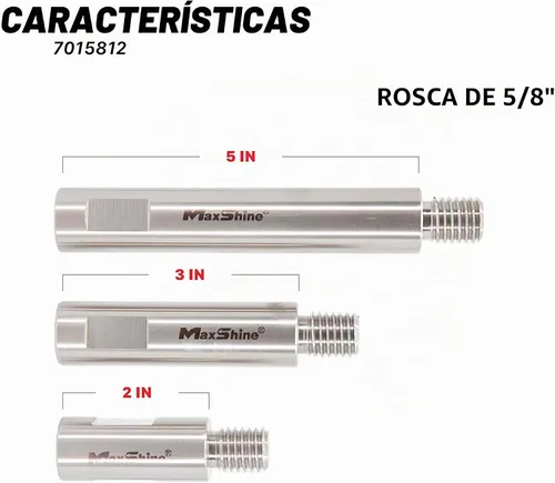 Vista 2 de Maxshine - Juego de eje de extensión universal de acero inoxidable y kit de pulido de 1 pulgada, extensores de pulido de 2, 3 y 5 pulgadas