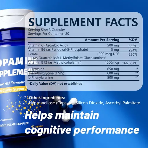 Vista 2 de Suplemento alimenticio para el cerebro de dopamina - Enfoque mejorado y claridad mental, energía cerebral y apoyo de neurotransmisores (1)