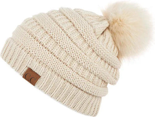 Vista 115 de Gorro unisex liso con pompón y ribete (HAT-43) de C.C Hatsandscarf Exclusives Marfil