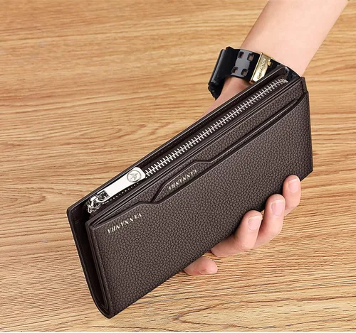 Vista 5 de VANNANBA Cartera larga para hombre, de cuero negro, con cremallera, billetera plegable con bloqueo RFID, cartera para pasaporte con tarjetero
