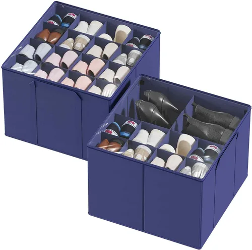 Vista 13 de SpaceAid - Organizador de zapatos para armario, paquete de 2 contenedores plegables de almacenamiento para zapatos, cestas con separadores Beige