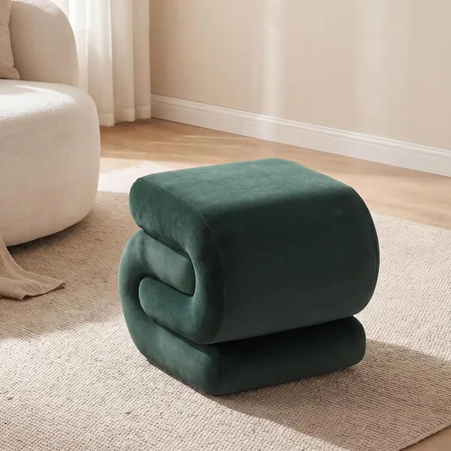 Vista 14 de FOXHUNTER Moderno reposapiés otomano, taburete trenzado de felpilla con relleno de esponja, exquisito taburete de puf para mesa auxiliar, taburete