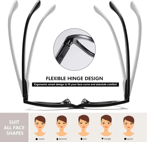 Vista 6 de Przene Gafas de lectura para hombres y mujeres, con bloqueo de luz azul, bisagras de resorte, paquete de estilo ligero