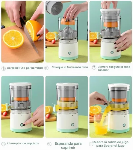 Vista 2 de Exprimidor eléctrico recargable, dispositivo de cocina portátil para hacer jugo de naranja, exprimir naranjas, limones, kiwi, pomelos y jugos