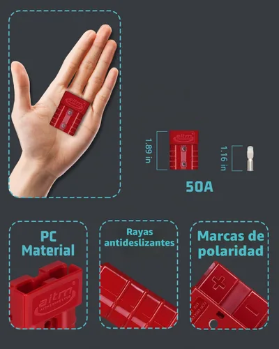 Vista 9 de Conector de batería de 600 V, 50 A, 50 amperios, conexión rápida, enchufe para automóvil, furgoneta, motocicleta (rojo)