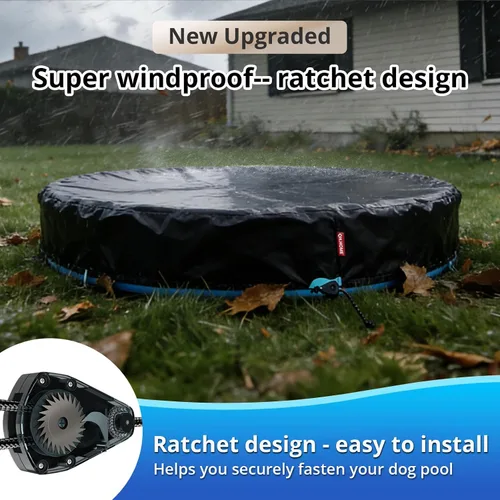 Vista 4 de QH.HOME - Cubierta redonda para piscina para perros de 47 a 48 pulgadas con sistema de correa de trinquete Se adapta a piscinas para perros