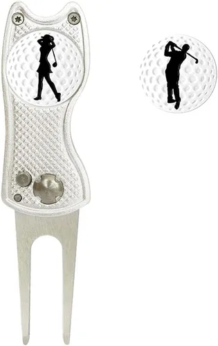 Vista 6 de Myartte Herramienta de reparación Divot de golf, herramienta plegable Divot, cuchilla de acero inoxidable con 2 piezas desmontables de marcador