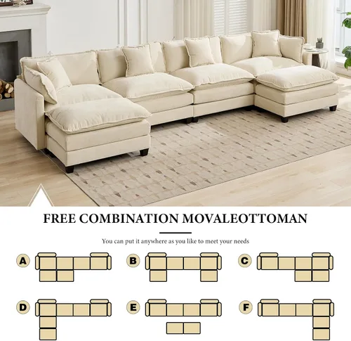 Vista 38 de Sofá seccional modular verde de 111.5", sofás seccionales grandes de 3 plazas para sala de estar, sofá nube oversized de tela chenille con otomana