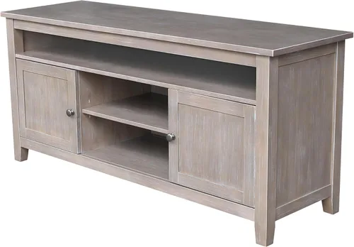 Vista 15 de IC INTERNATIONAL CONCEPTS Soporte de madera maciza para entretenimiento/TV con 2 puertas, gris jaspeado lavado antiguo