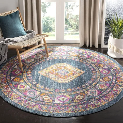 Vista 19 de SAFAVIEH Madison Collection - Alfombra decorativa de 2'3" x 3'11", color azul y fucsia, diseño de medallón bohemio chic, no desprende pelusa