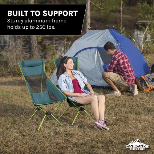 Vista 6 de Cascade Mountain Tech Silla de campamento ligera con respaldo alto al aire libre con reposacabezas y estuche de transporte - Negro