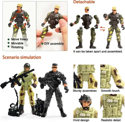 Vista 2 de 12 piezas de figuras de acción de hombres del ejército, juego de juguetes de soldados militares para niños, figura de acción de hombres del ejército