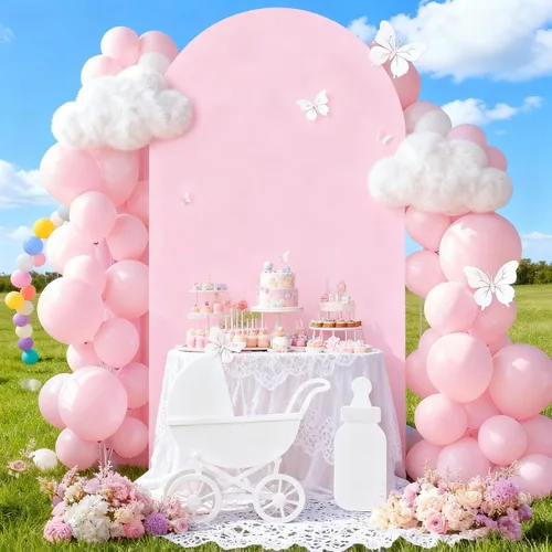 Vista 121 de Baby Blue Arch Backdrop Cover, 6FT Spandex Fitted Wedding Arch Stand Covers Round Top Chiara Backdrop Cover for Birthday Party Ceremony Banquet Azul
