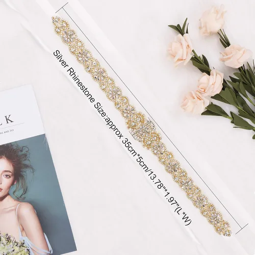 Vista 5 de Cinturón de boda con diamantes de imitación de cristal transparente para mujer para vestidos de novia
