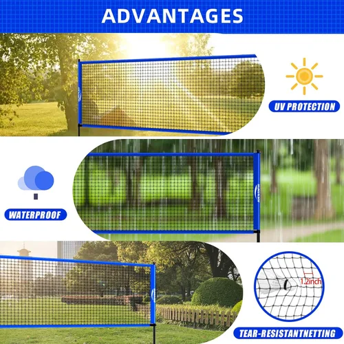 Vista 6 de Juego de bádminton portátil, red resistente para exteriores con 4 raquetas, 3 volantes y línea de límite para juegos familiares de patio trasero