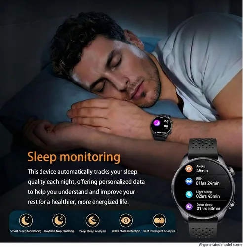 Vista 5 de Reloj inteligente para hombre, AMOLED de 1.43 pulgadas, GPS integrado, color negro Answer/Make Calls, Heart Rate Monitor, Sleep Monitor, SpO2