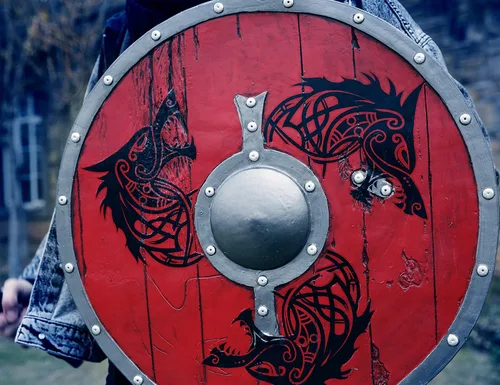Vista 4 de LOOYAR Escudo de tótem de lobo de la era vikinga de los vikingos y decoraciones de hacha para disfraz de Halloween de caballero berserker vikingo