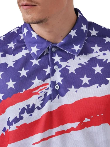 Vista 5 de PAGYMO Camisas de golf para hombre, divertidas camisas de golf para hombres, camisas polo hawaianas para hombres, camisa patriótica tropical