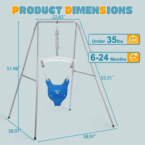 Vista 5 de Saltarón para bebé con soporte, Saltarónes y balancines para bebés, Ejercicio para bebé adecuado para 6-24 meses, fácil de ensamblar y guardar Azul