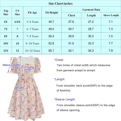 Vista 6 de Vestido de manga abombada floral para niñas de 6 a 12 años
