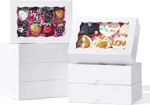 Vista 12 de 20 piezas cajas de panadería elegantes de 6 x 6 x 2.5 pulgadas con ventana, ideales para galletas, fresas cubiertas de chocolate, pasteles