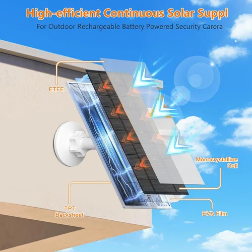 Vista 4 de Zivif Panel solar para cámara al aire libre, cargador de panel solar USB de 5 V compatible con cámara de batería recargable, cable de 9.8 pies, IP66
