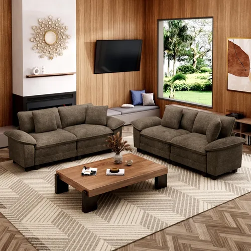 Vista 37 de Sofá Seccional Modular Individual de 53.5", Sillón de Pana Suave y Afelpada con Asiento Profundo Cómodo y Brazos Removibles para Sala de Estar