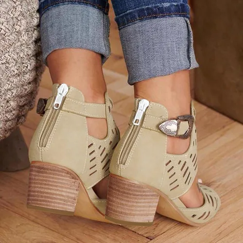 Vista 5 de NOLDARES Sandalias casuales de moda para mujer, con puntera abierta, tacón apilado, correa con hebilla, sandalias de playa