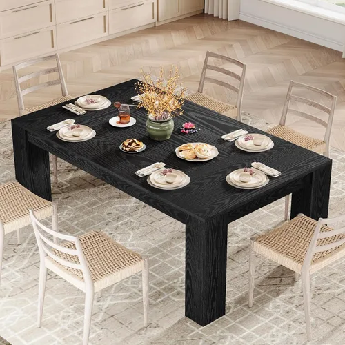Vista 5 de Tribesigns Mesa de comedor de 63 pulgadas para 4 a 6, mesa rectangular de cocina, mesa de comedor de madera negra para cocina del hogar, comedor