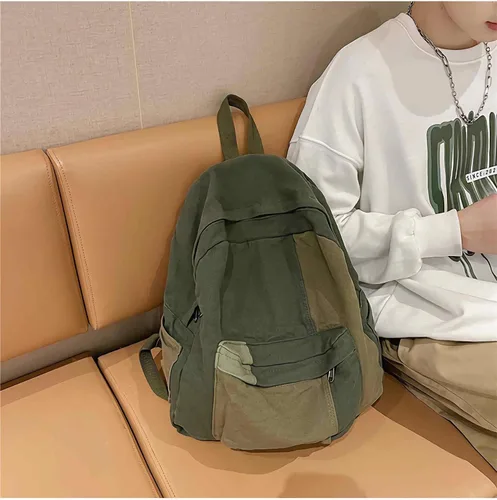 Vista 5 de Lefe Liee Mochila de lona estética vintage para mujeres y hombres, mochila pequeña verde hippie boho, mochila ligera de cáñamo, mochila casual verde