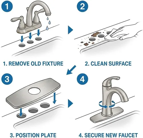 Vista 4 de Aquafaucet placa de 4 pulgadas con orificio para la llave del tocador de baño, con acabado en bronce aceitado, P-6N SUS304 Stainless Steel, Foam