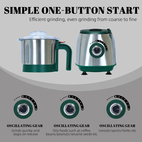 Vista 4 de Molinillo de cocina versátil Molinillo eléctrico de 500 W Muele especias, nueces, granos, café 3 cuchillas de acero inoxidable Uso en seco