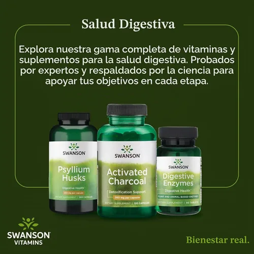 Vista 6 de Carbón activo 0,009 oz, 120 cápsulas de Swanson Premium, LAAM_B0047TP6D6, 1 Para adultos que buscan comodidad digestiva, 520 mg por porción, apoya