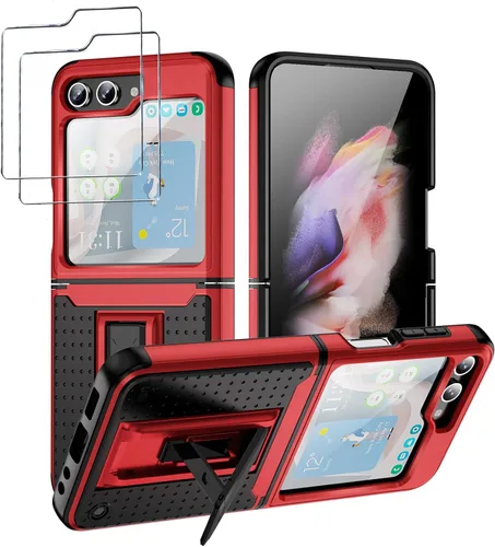 Vista 8 de Jeylly Funda para Samsung Z Flip 3, Z Flip 4, de grado militar, a prueba de golpes, con soporte estable, protección de bisagra, cubierta resistente