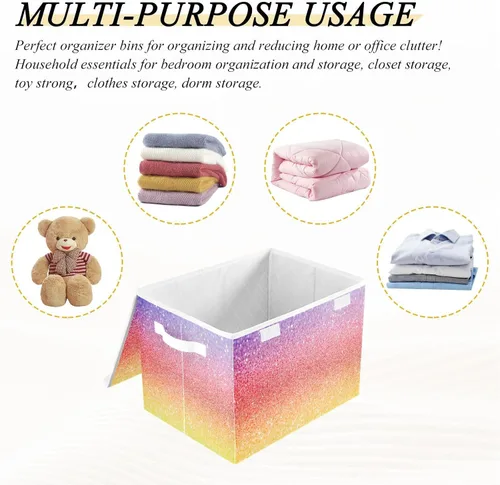 Vista 7 de GAIGEO Caja de almacenamiento plegable con purpurina pastel, caja de almacenamiento con tapa, organizadores de armario para niños y almacenamiento