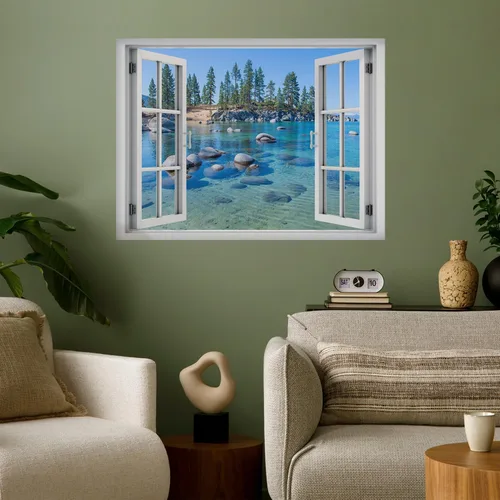 Vista 15 de wall26 Vinilo mural de pared extraíble – ANSE Lazio Beach en la isla Praslin en Seychelles - Decoración de pared creativa de ventana – 24 x 32