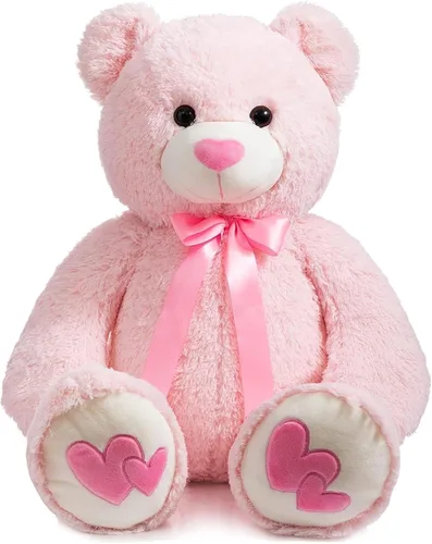 Vista 12 de HollyHOME Oso de Peluche Grande Animal de Peluche Oso Grande de Felpa con Corazón Rojo para Novia y Niños Juguete de Regalo de Vacaciones 36 Beige