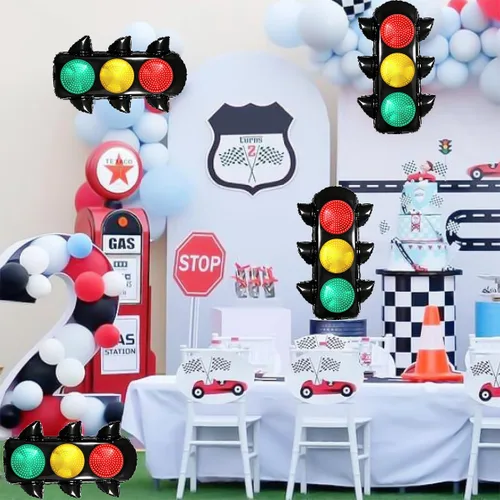 Vista 7 de 4 globos de semáforo de 23.3 x 31.7 pulgadas, suministros de decoración de fiesta de cumpleaños de coches de carreras