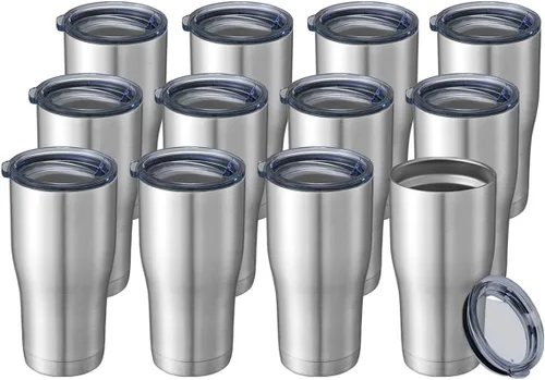 Vista 10 de HASLE OUTFITTERS Vaso de 20 onzas a granel, vasos de acero inoxidable con tapa, vaso aislado al vacío, taza de doble pared con recubrimiento