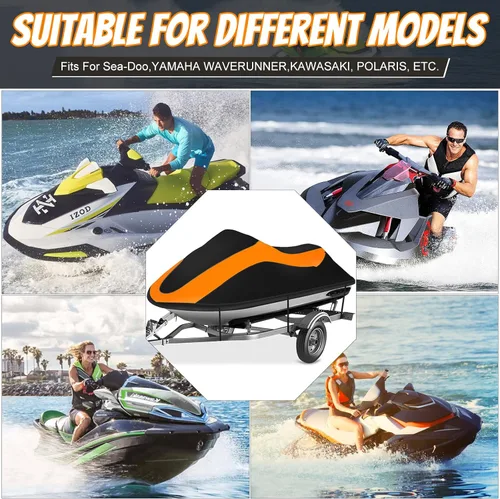 Vista 7 de Funda para moto acuática remolcable, impermeable, resistente al desgarro, con 3 hebillas resistentes al viento y ventilación de aire, se adapta